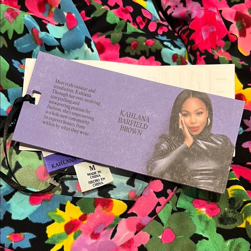 FUTURE COLLECTIVE Floral Long Sleeve Mock Neck Ruched Dress, size medium, NWT - Picture 12 of 14